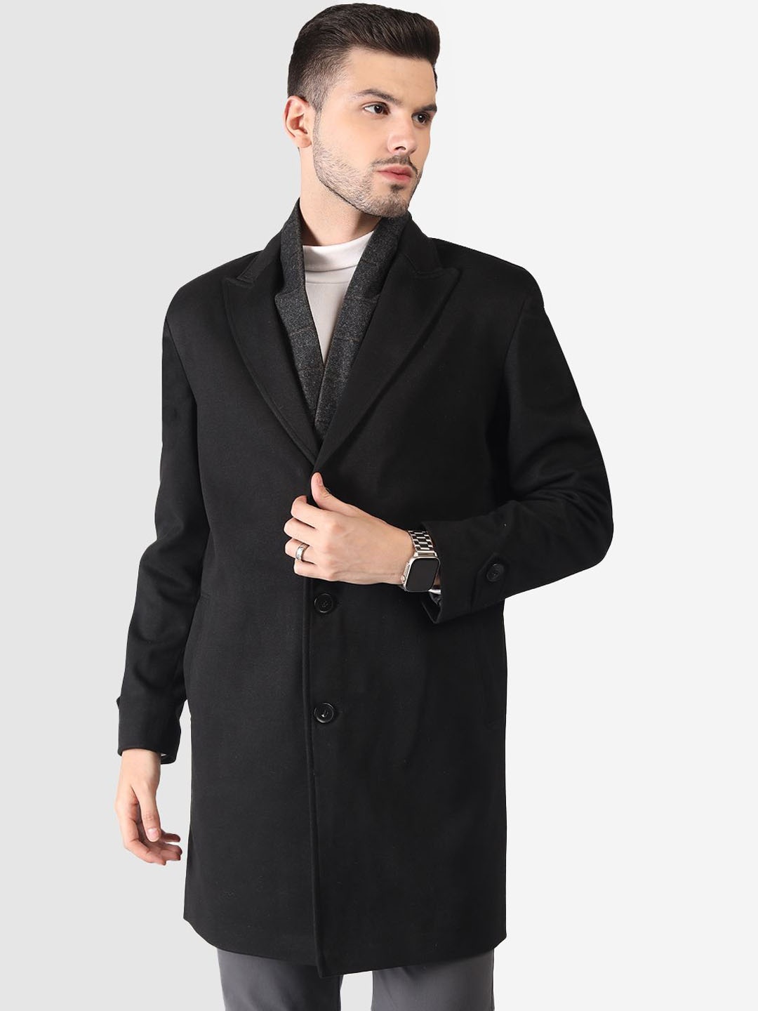 

PROTEX Men Single-Breasted Overcoat, Black