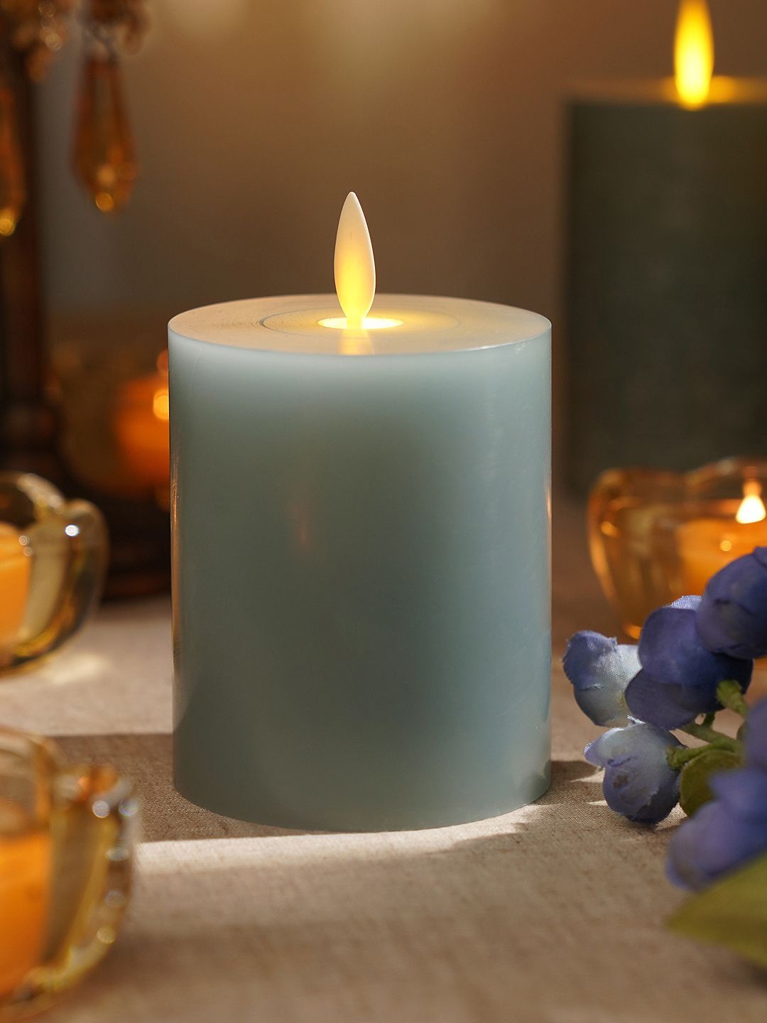 

Pure Home and Living Blue LED Flickering Flame Wax Pillar Candle