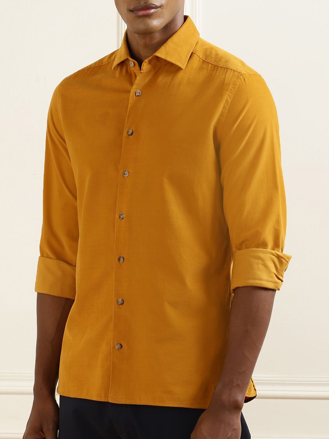 

HACKETT LONDON Men Spread Collar Solid Cotton Slim Fit Casual Shirt, Mustard