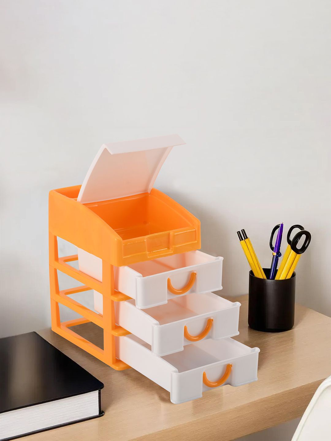 

Kuber Industries Yellow & White Reusable 4-Tier Drawer Organiser