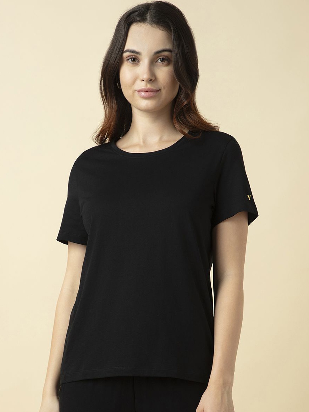 

Van Heusen Women Short Sleeves Cotton T-Shirt, Black