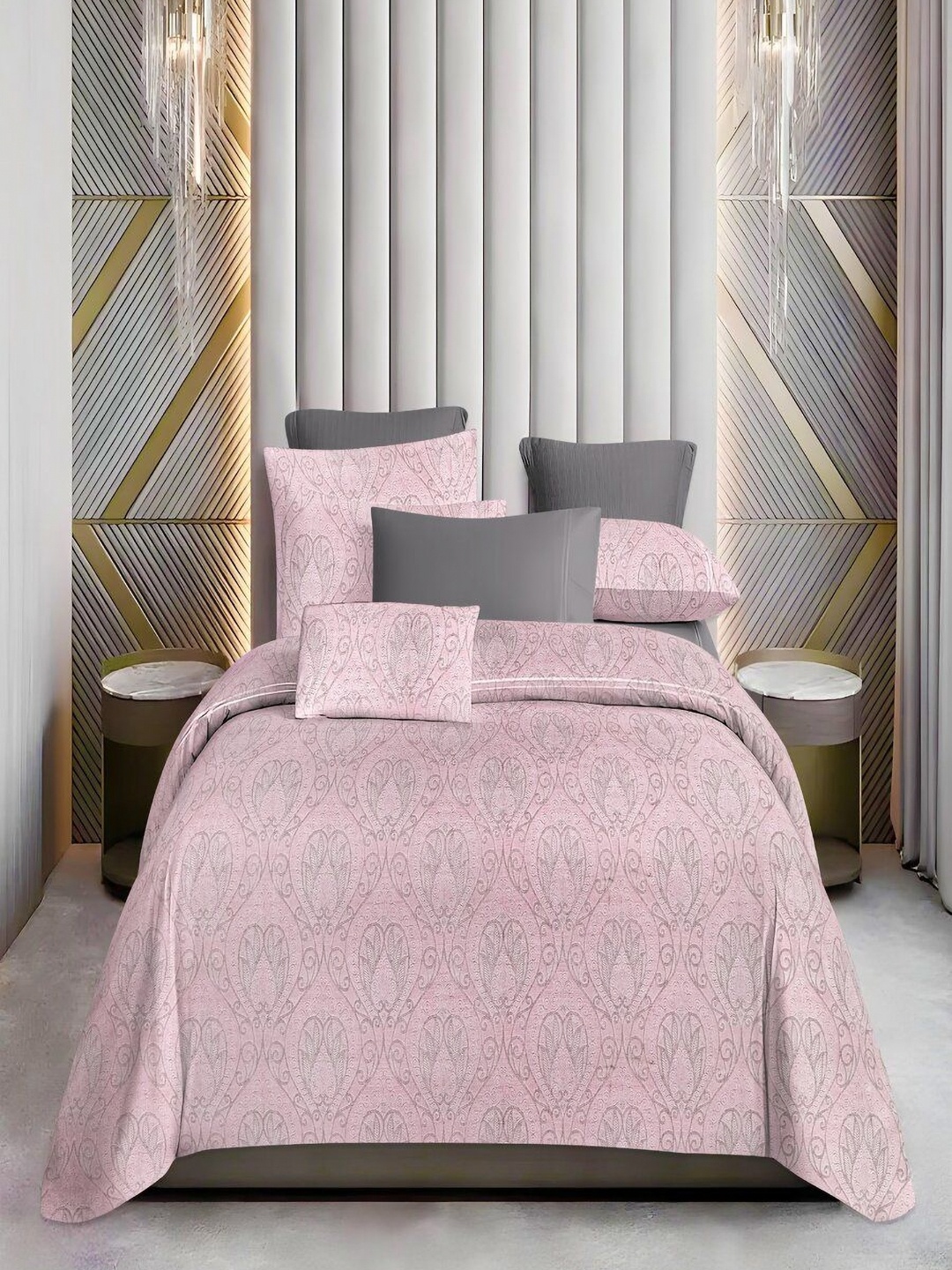 

Bedbathandbliss Pink Floral 300 TC King Bedsheet with 2 Pillow Covers