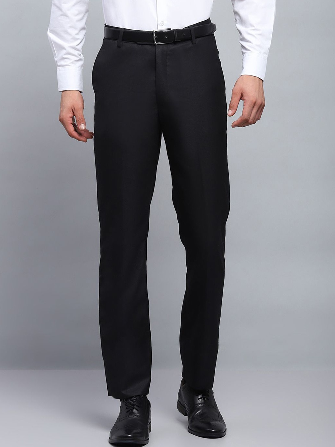 

Monte Carlo Men Mid-Rise Regular Fit Formal Trousers, Black