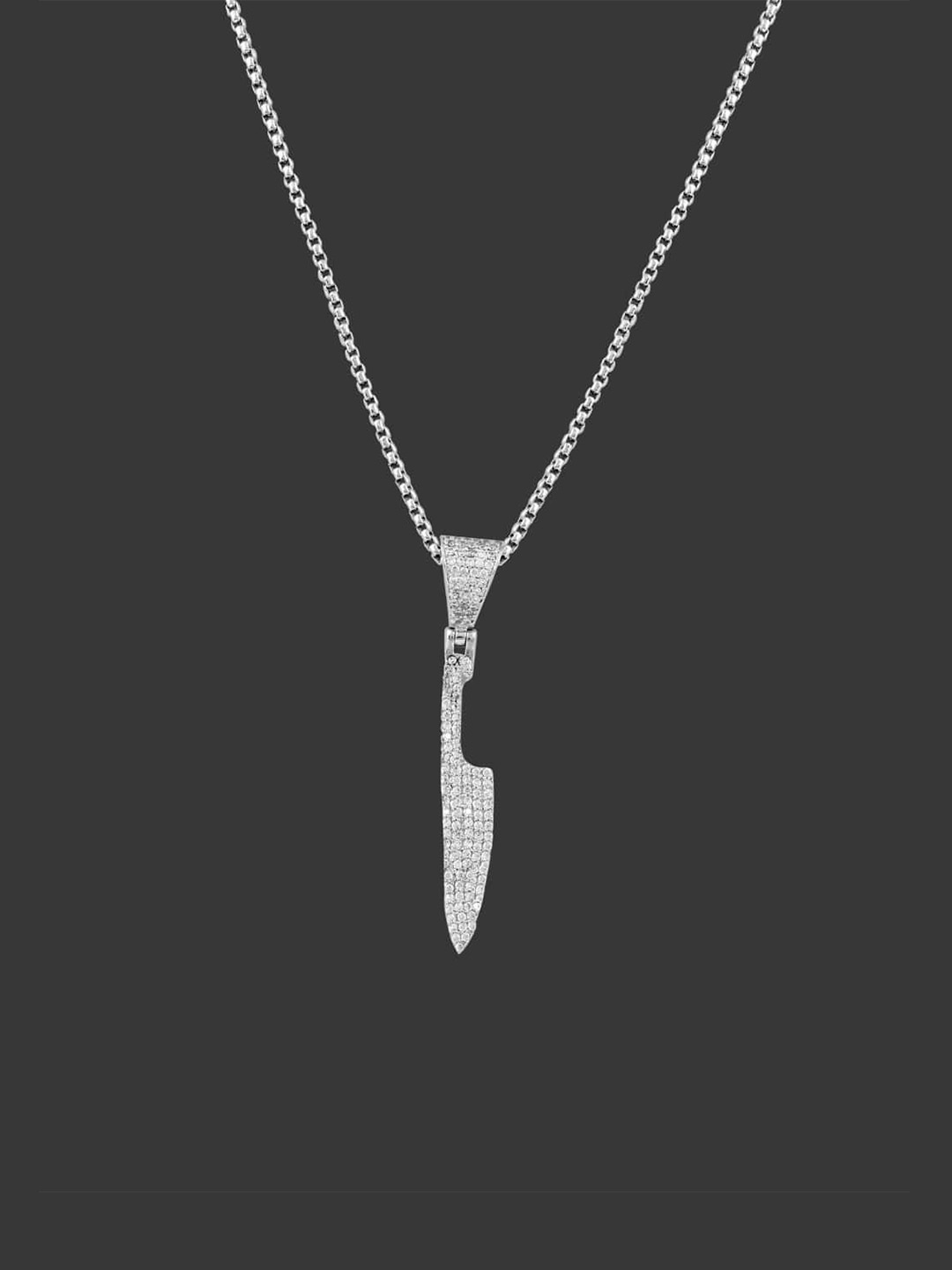 

BLACK MAMBA Men Rhodium-Plated Knife-Shaped Pendant With Chain, Silver