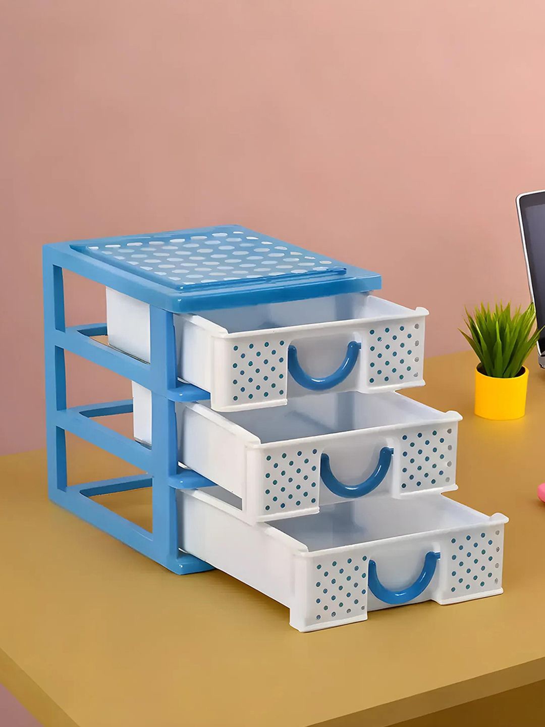 

Kuber Industries White & Blue 2 Pieces Printed Makeup Organisers