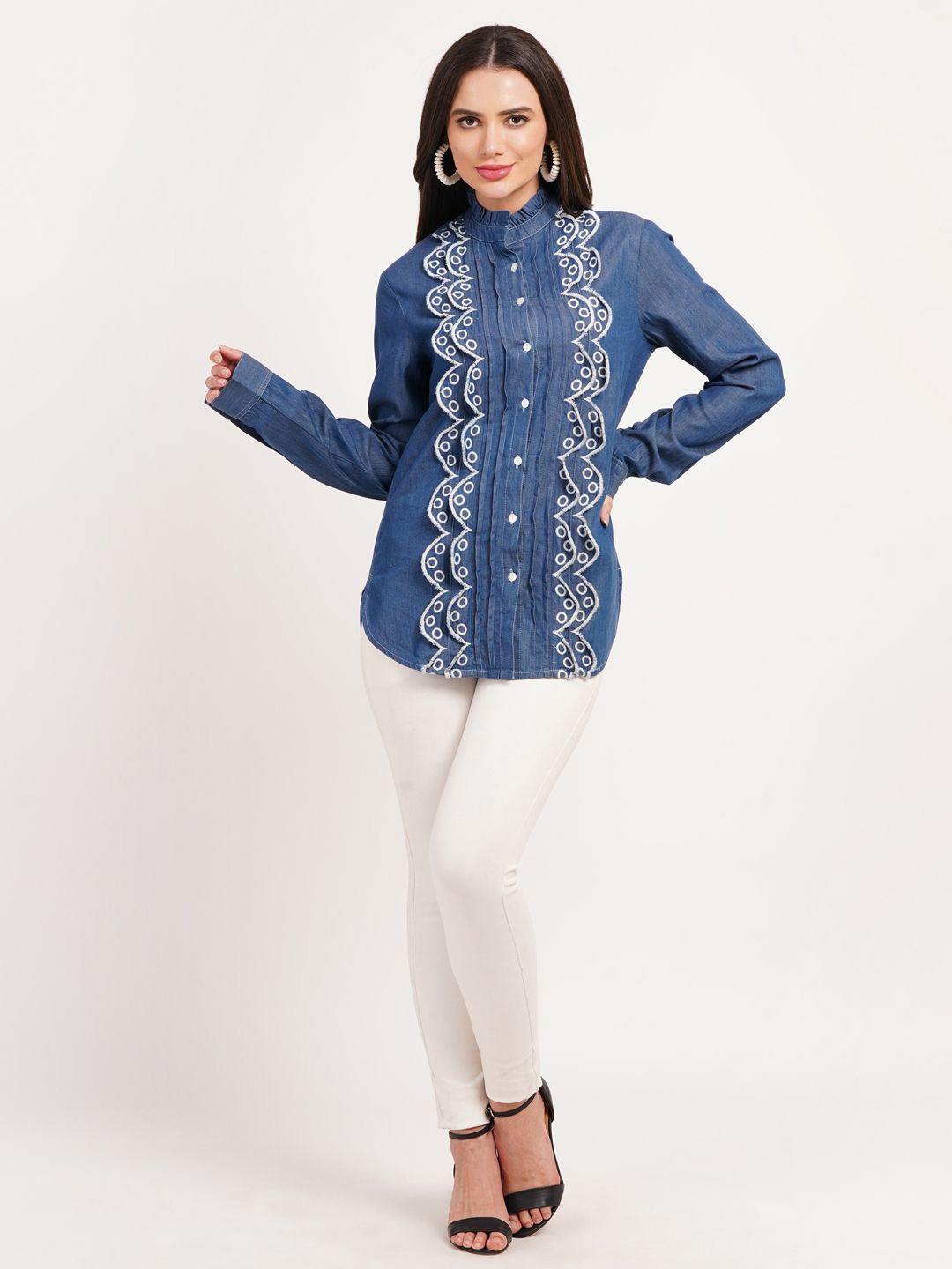 

SUMAVI-FASHION Women Classic Spread Collar Solid Cotton Casual Shirt, Blue
