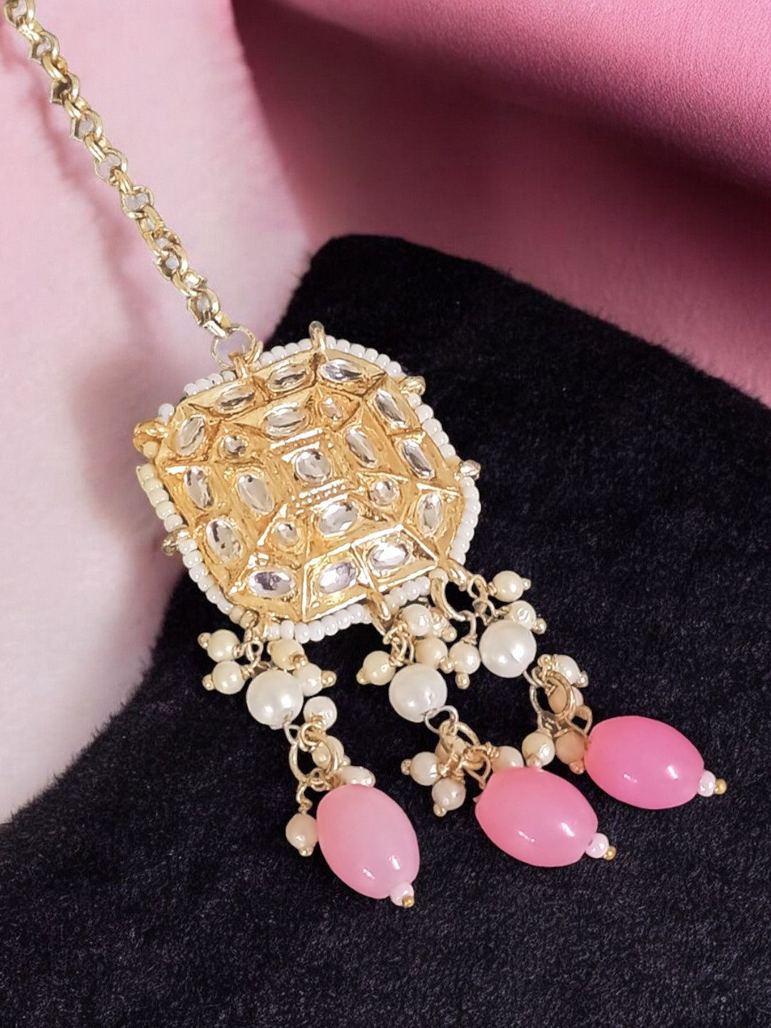 

Anouk Gold-toned Kundan Studded & Beaded Maang Tikka