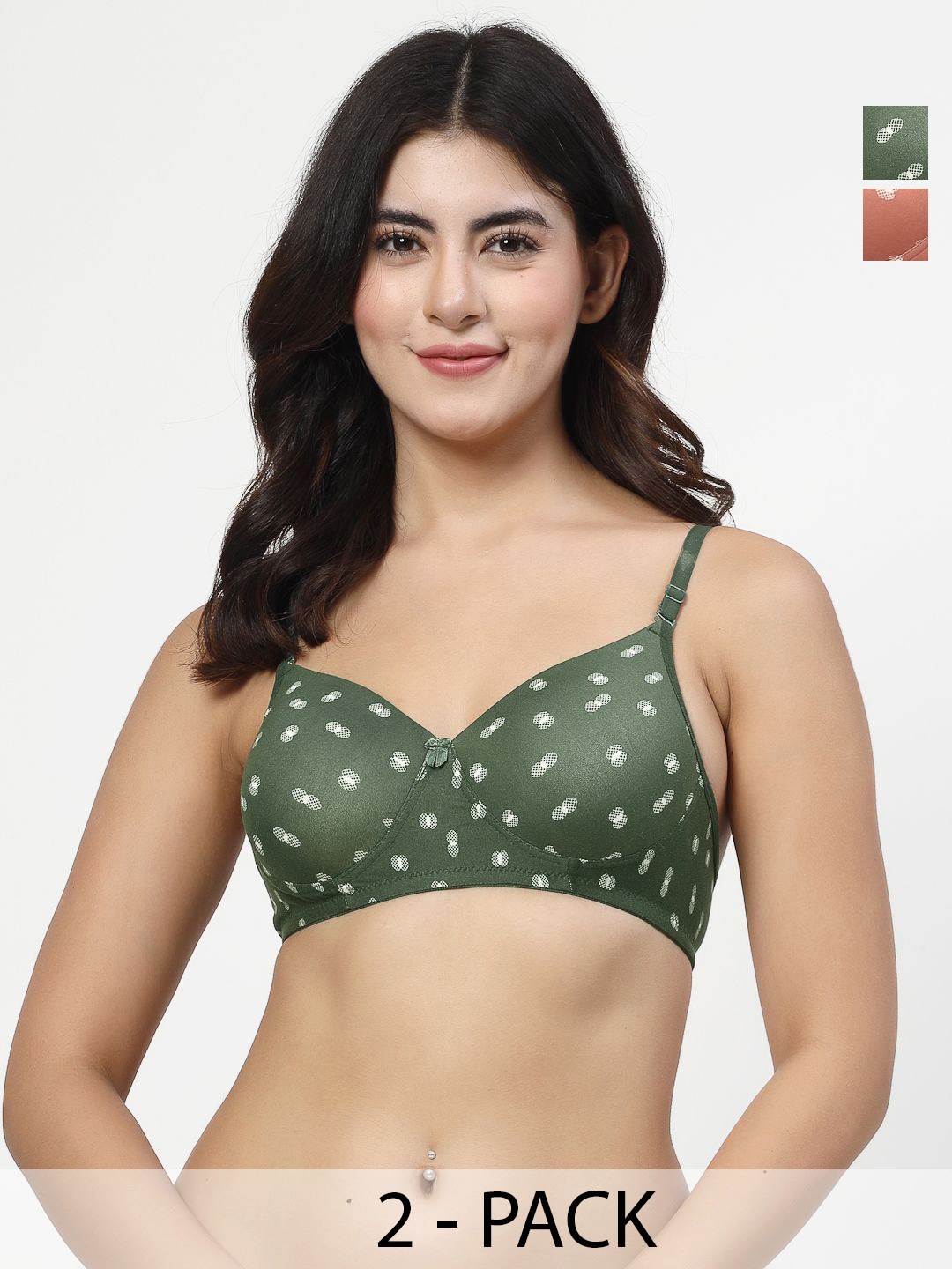 

Docare Women Pack of 2 Cotton Full Coverage Lightly Padded Bra, Green