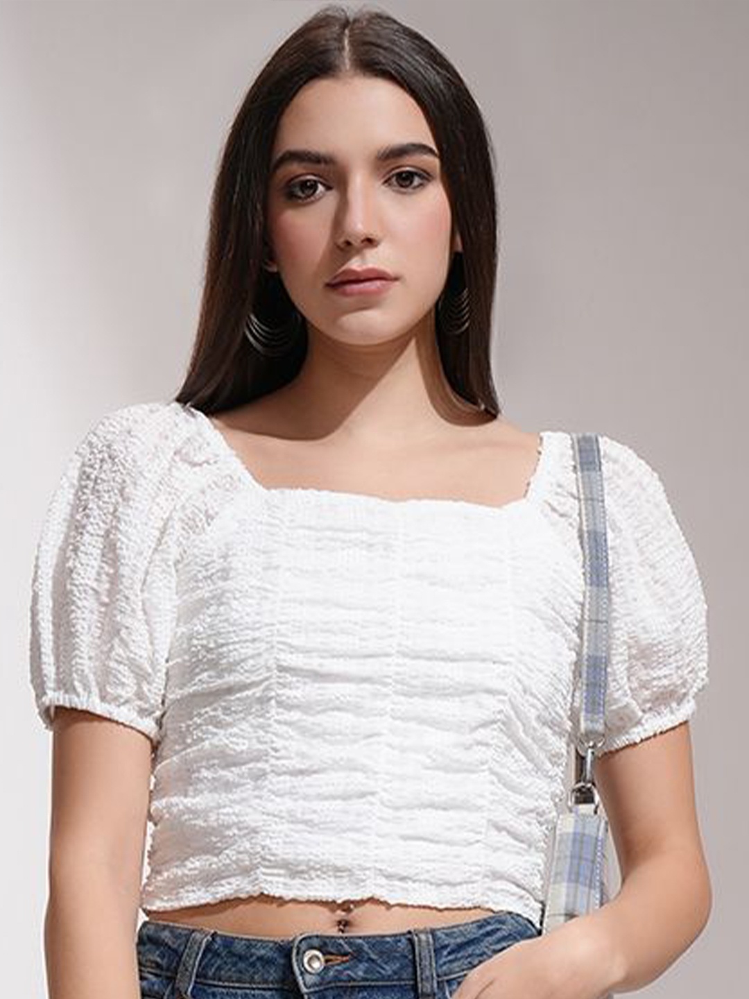 

Tokyo Talkies Women Self Design Crop Top, White