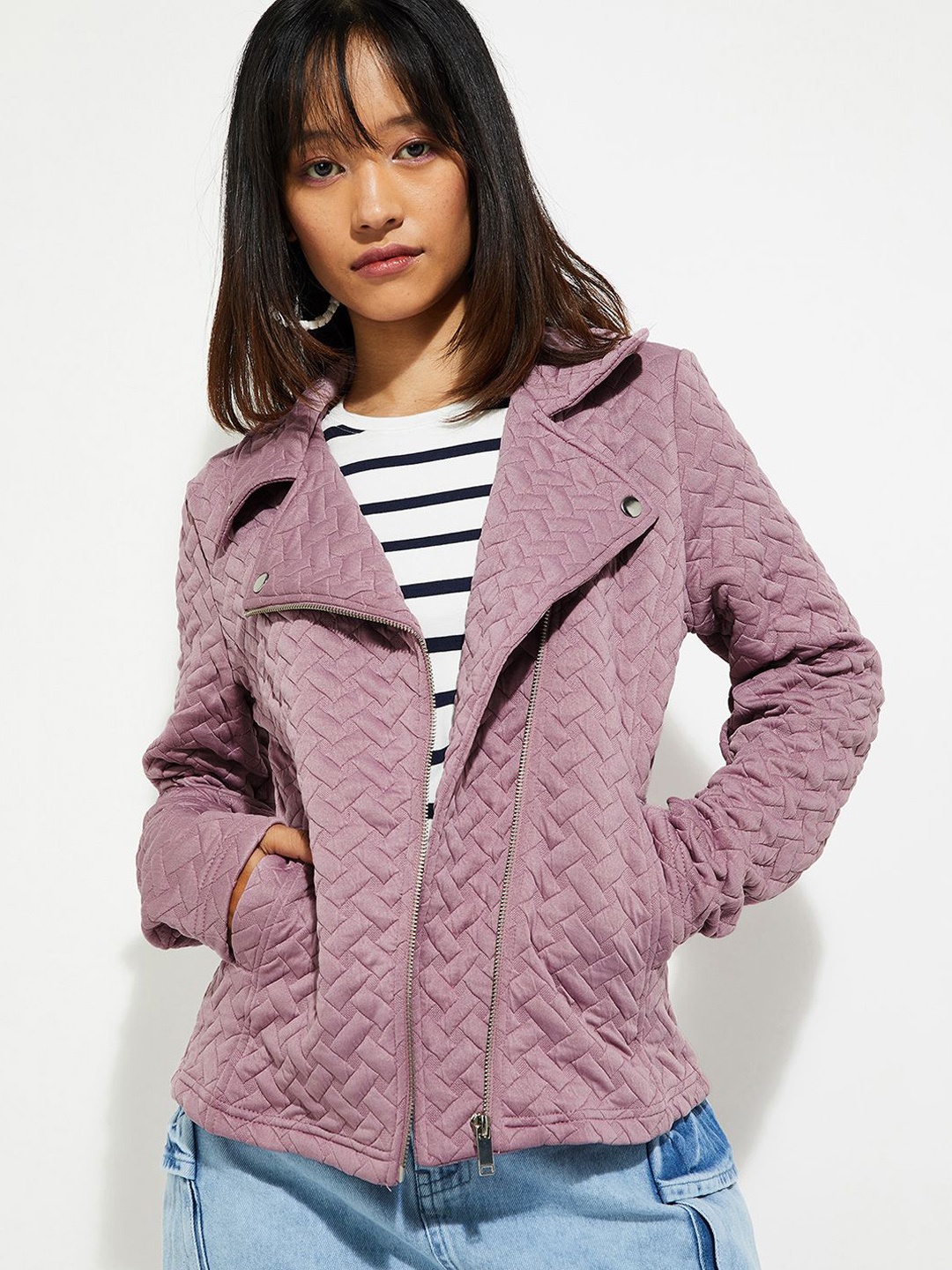 

Max URB_N Women Quilted Biker Jacket, Purple