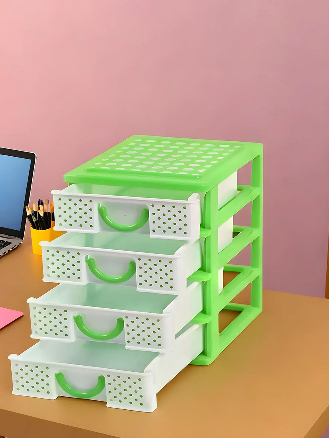 

Kuber Industries White & Green 2 Pieces Reusable 4-Tier Desk Holder Organiser