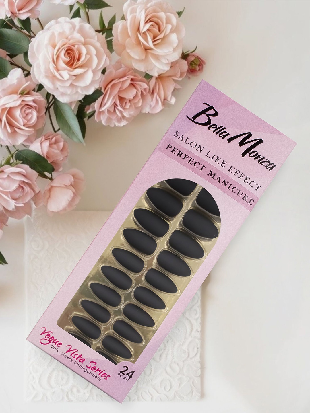 

JENNA Set Of 24 Matte Almond Shape Press On Artificial Nails - Black