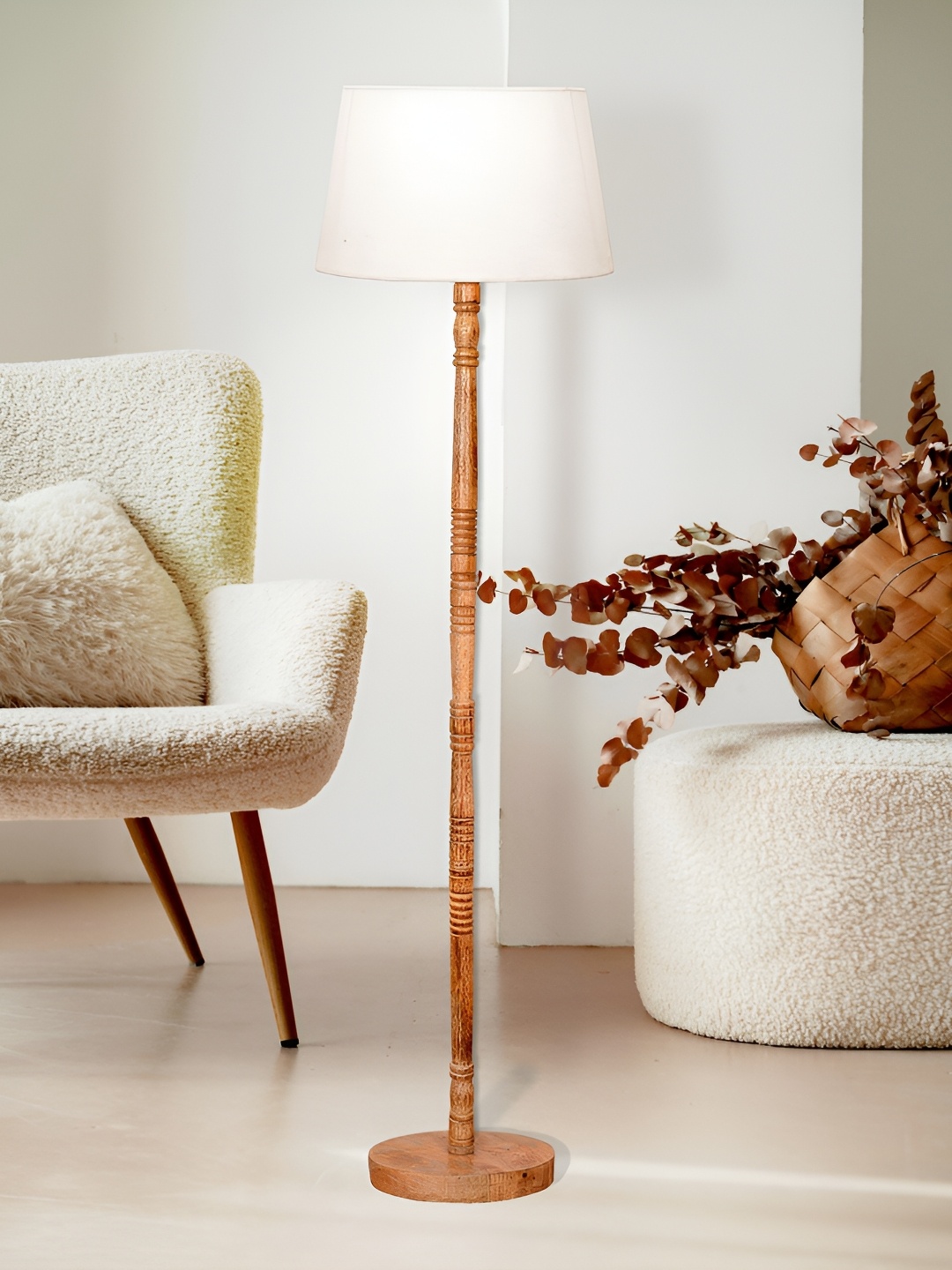 

Homesake White Wood Contemporary Frusturical Shaped Table Lamp with Bulb