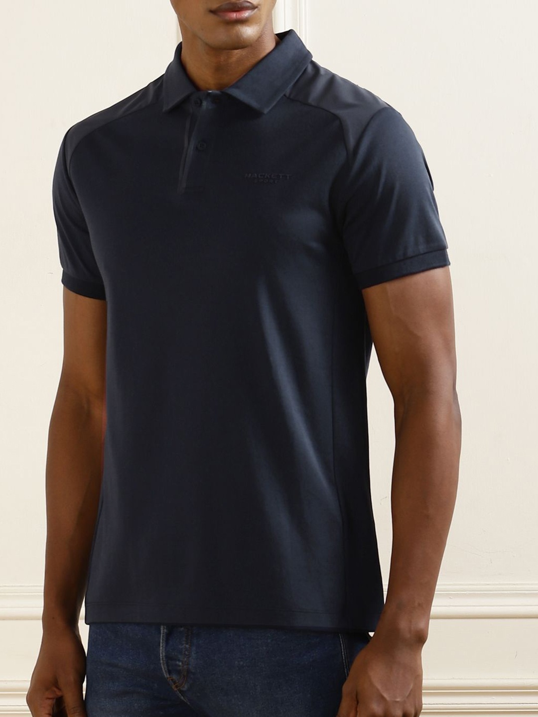 

HACKETT LONDON Men Colourblocked Polo Collar Pockets Slim Fit T-shirt, Navy blue