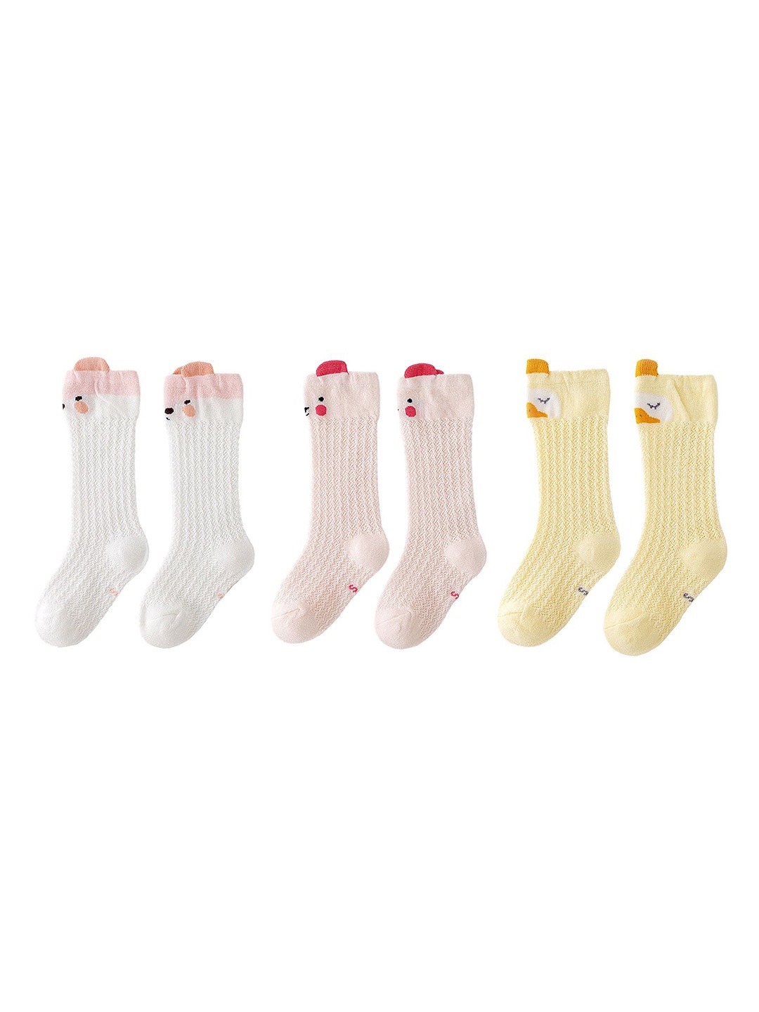 

SYGA Kids Pack Of 3 Patterned Cotton Above Knee Length Socks, White