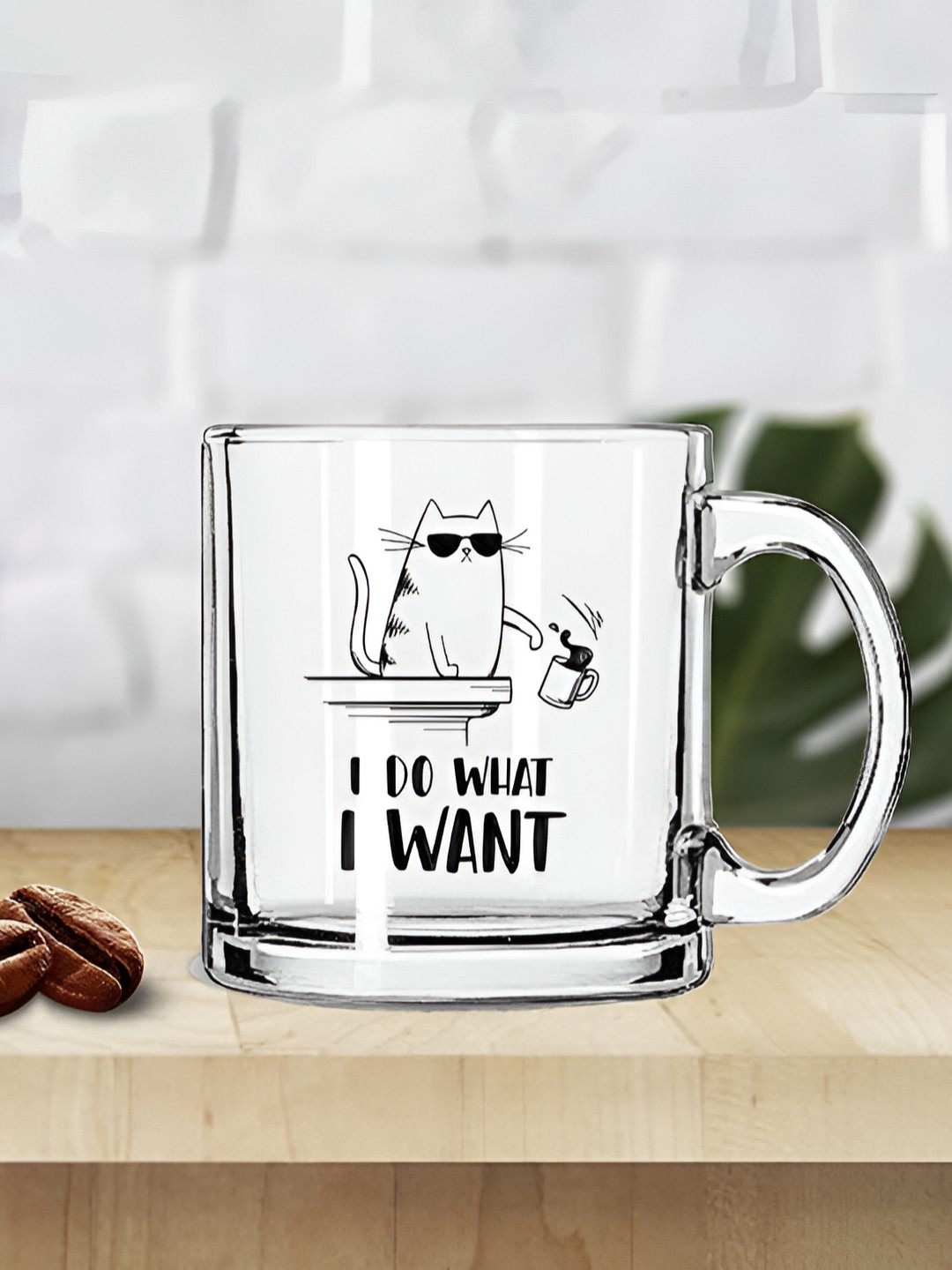 

SUBLIKRAFT Transparent and Black Text or Slogans Printed Glass Glossy Mug 330 ml