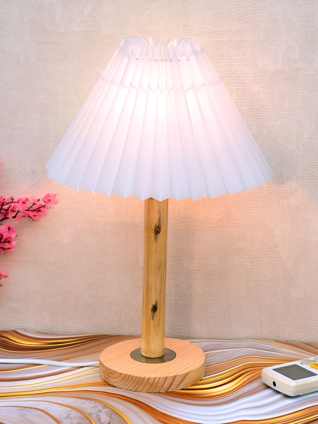 

Homesake White Wood Contemporary Frusturical Shaped Table Lamp