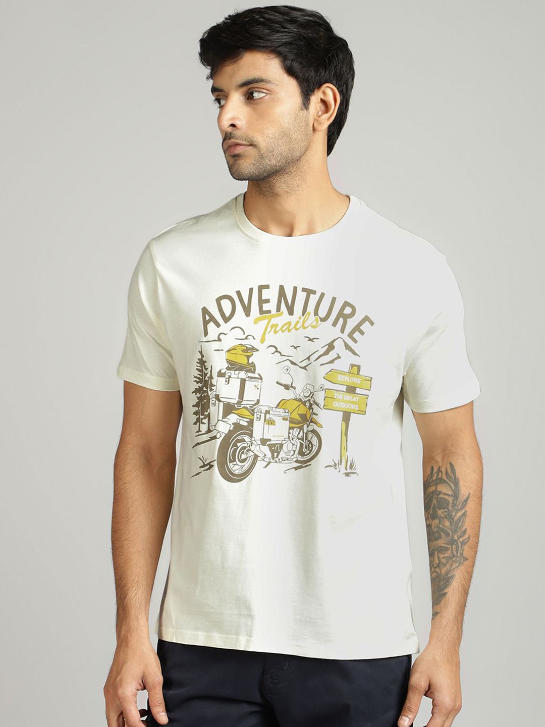 

Royal Enfield Men Graphic Printed Round Neck Cotton T-shirt, White