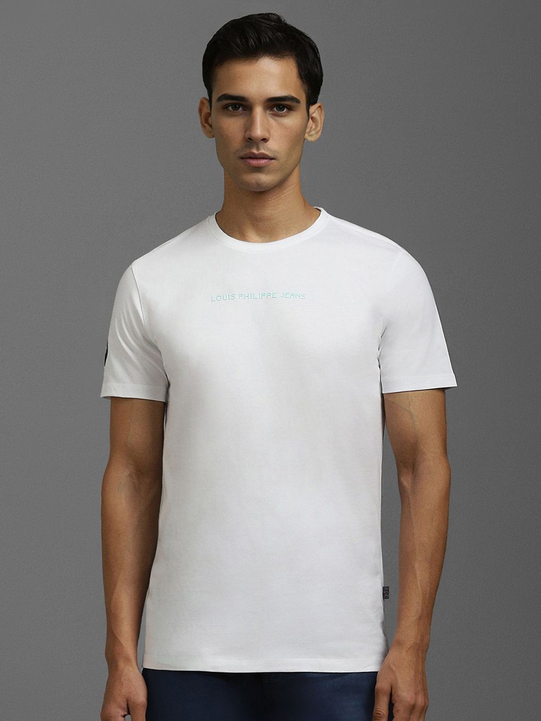 

Louis Philippe Jeans Men Solid Round Neck Cotton T-shirt, White