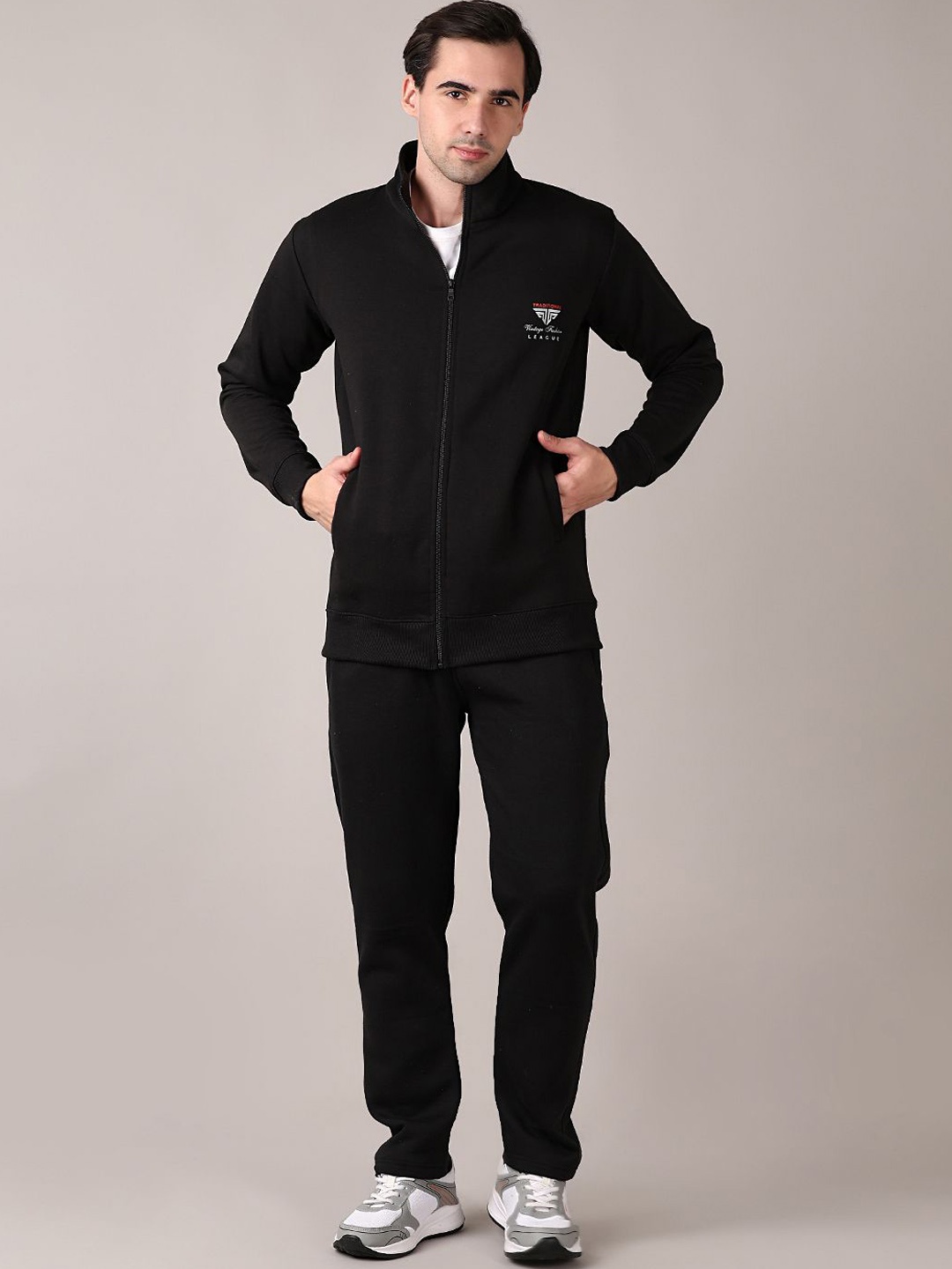 

V-Mart Men Mock Collar Mid-Rise Track Suit, Black