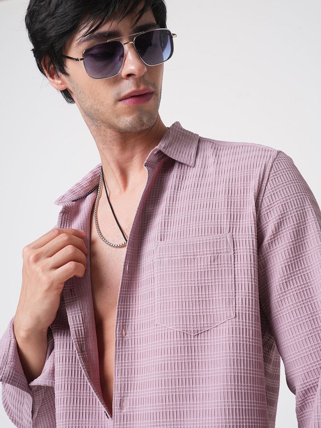 

VASTRADO Men Classic Spread Collar Textured Slim Fit Casual Shirt, Pink