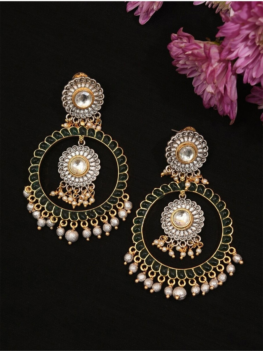 

ABDESIGNS Gold-Plated Stone Studded & Beaded Classic Drop Earrings