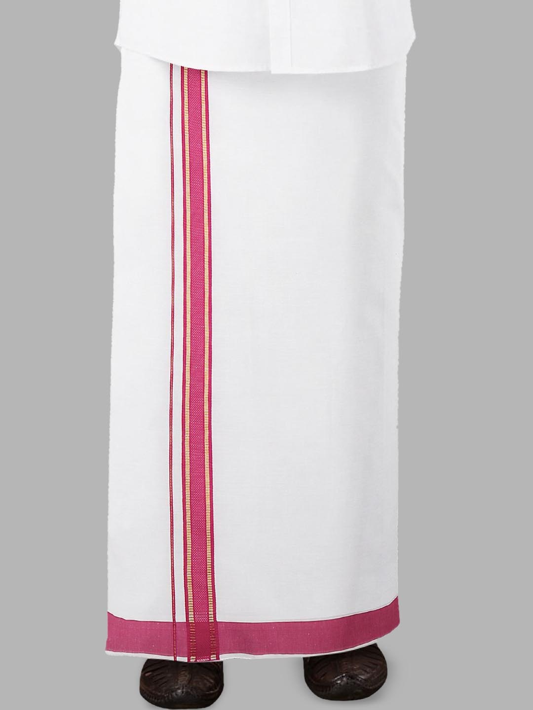 

Ramraj Men Adjustable Pocket Dhoti with Border, White