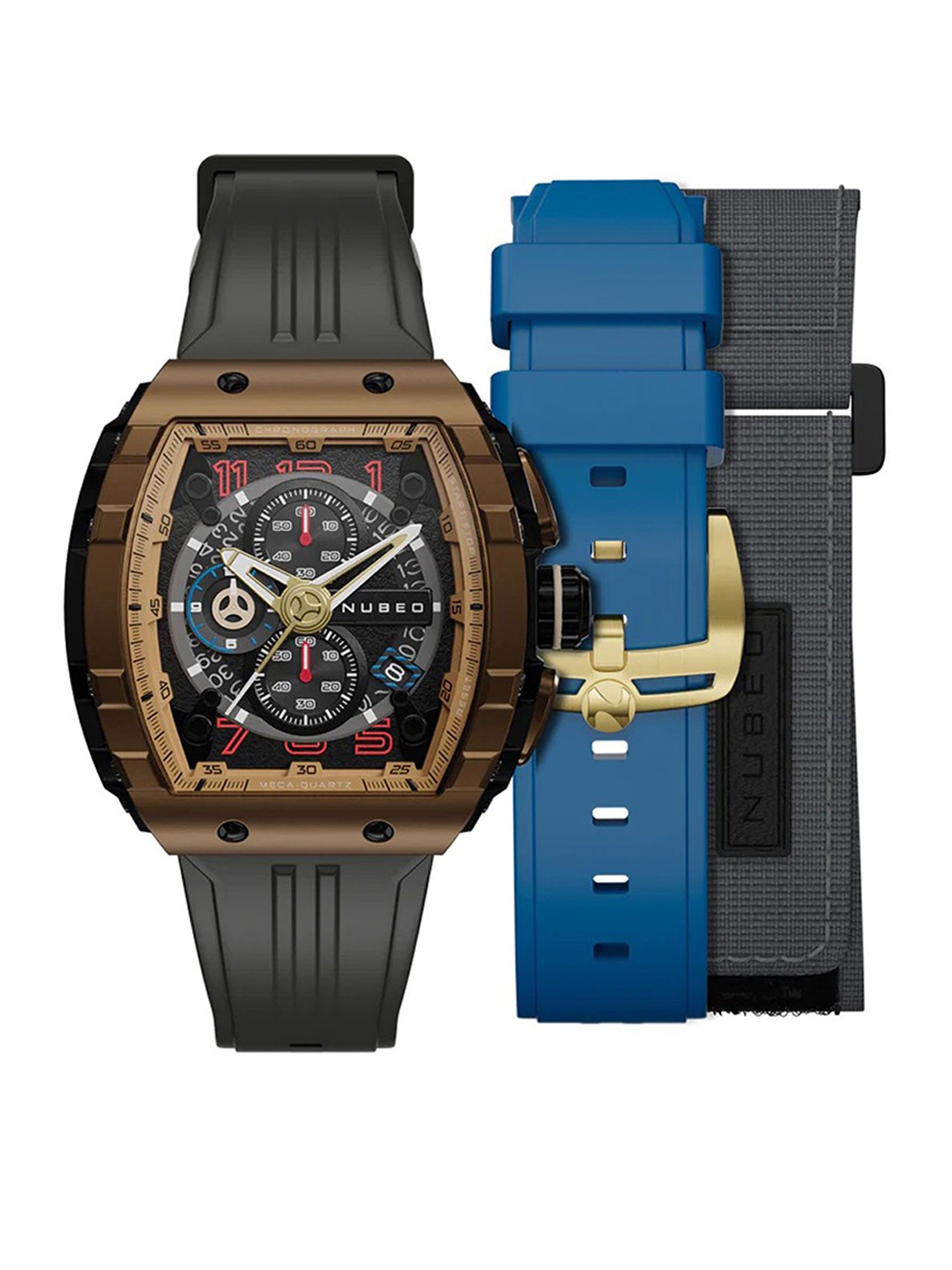 

NUBEO Men Brass Dial & Straps Analogue Chronograph Watch NB-6024-0P, Black