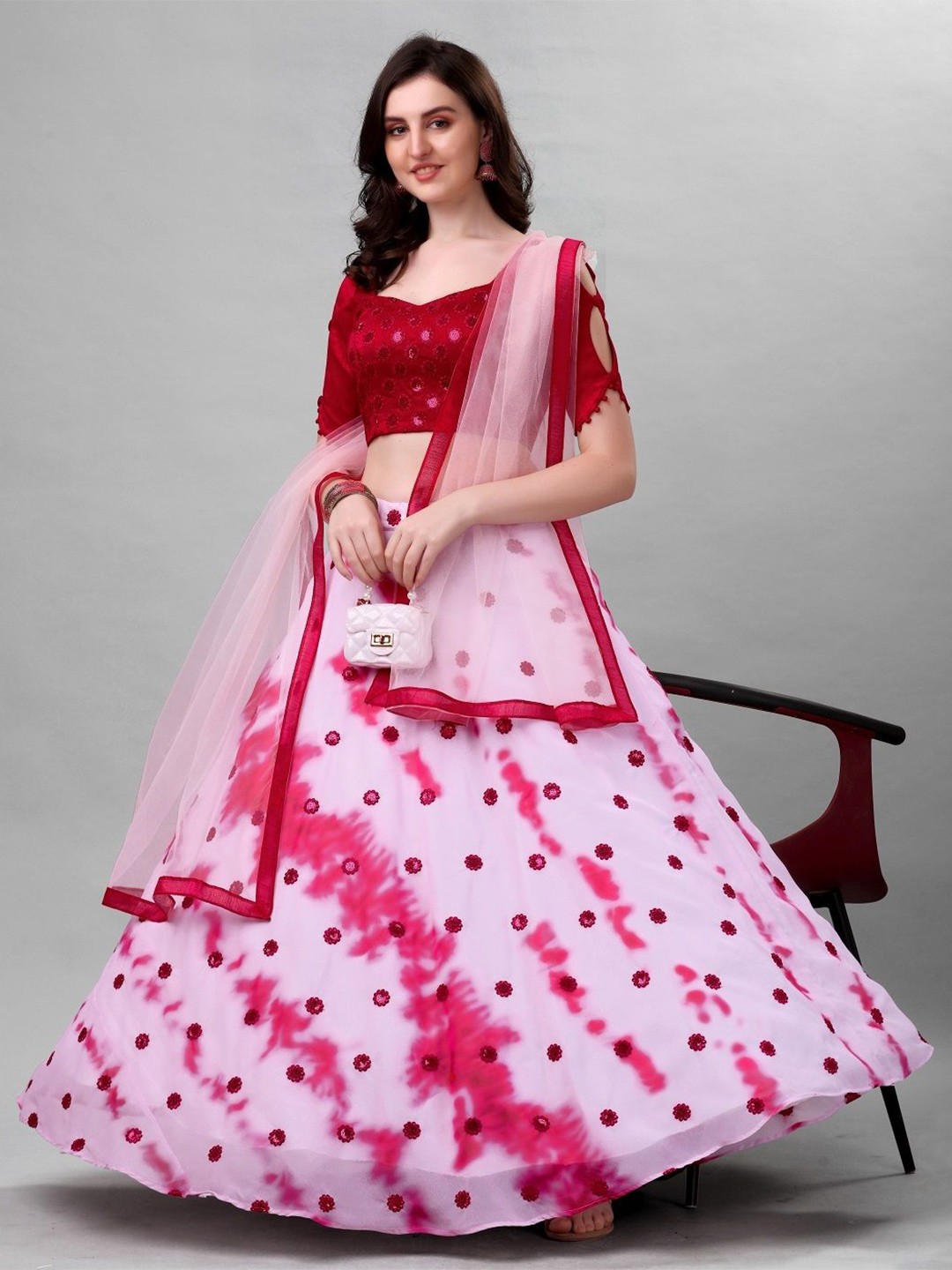 

Fashion Basket Embroidered Semi-Stitched Lehenga & Unstitched Blouse With Dupatta, Pink