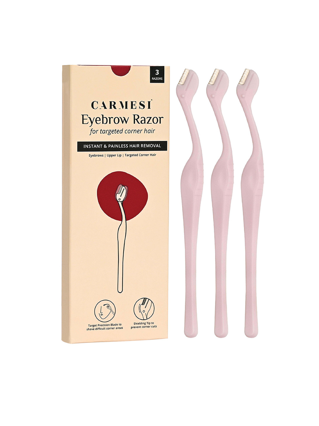 

CARMESI Pack of 3 Pink Eyebrow Razors For Salon-like Eyebrows, Upper Lip, Corner Hair