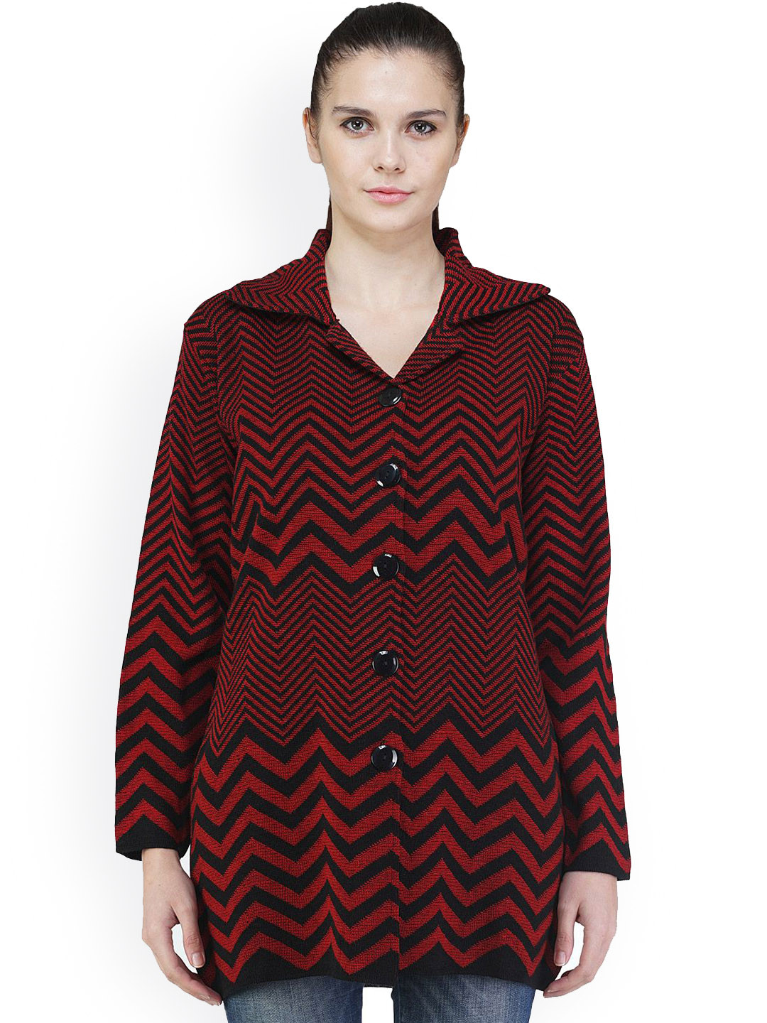 

MONTREX Women Self Design Single-Breasted Overcoats, Maroon