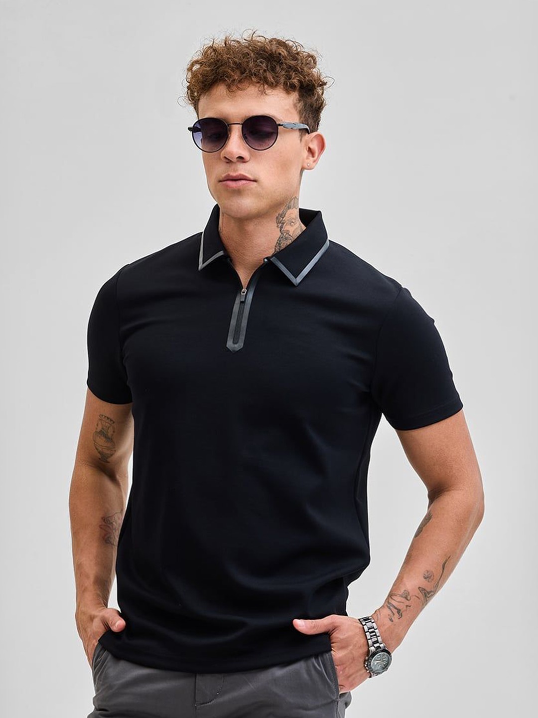 

Snitch Men Solid Polo Collar Cotton T-shirt, Black