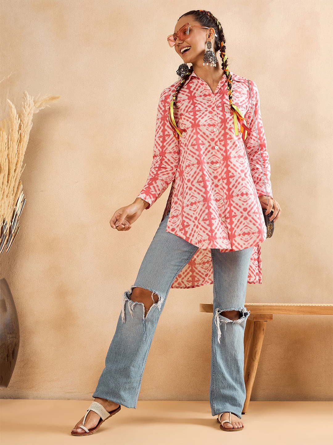 

WineRed Women Cotton Tie and Dye Print Cotton Top, Pink