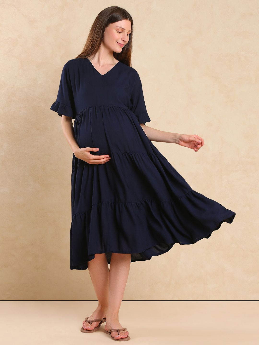 

Aanyor Maternity Fit & Flare Tiered Dress, Navy blue