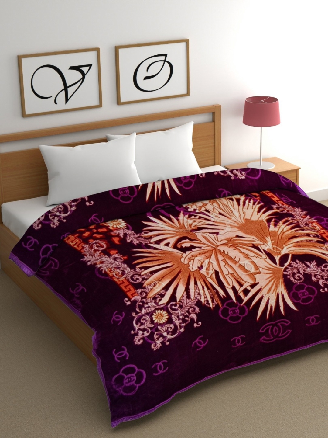 

CG HOMES Purple & Beige Ethnic Motifs Mink Heavy Winter 350 GSM Double Bed Blanket