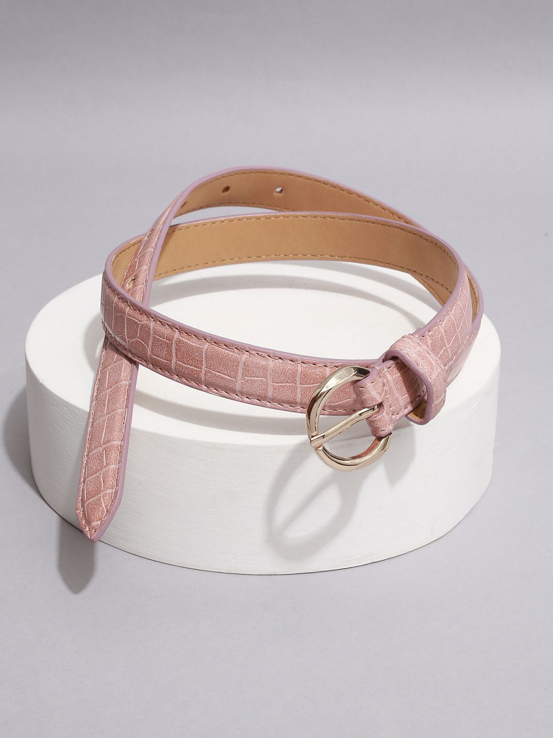 

Allen Solly Woman Women Textured Leather Belt, Peach