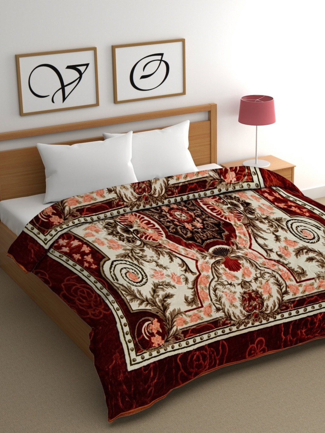 

CG HOMES Brown & Orange ColouredEthnic Motifs Mink Heavy Winter 350 GSM Double Bed Blanket