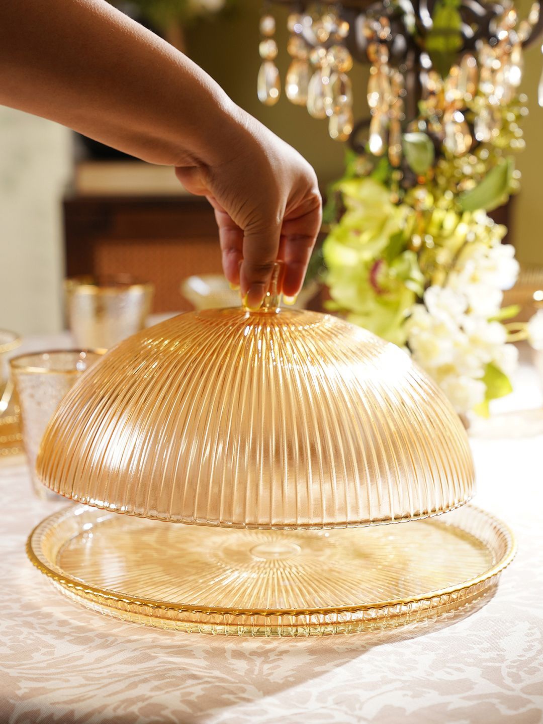 

Pure Home and Living Gold Toned 2 Pieces Glass Serving Tray