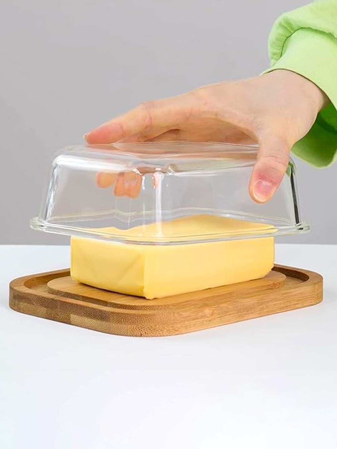 

The Better Home Transparent Glass Butter Dish With Bamboo Lid Stick Butter Holder