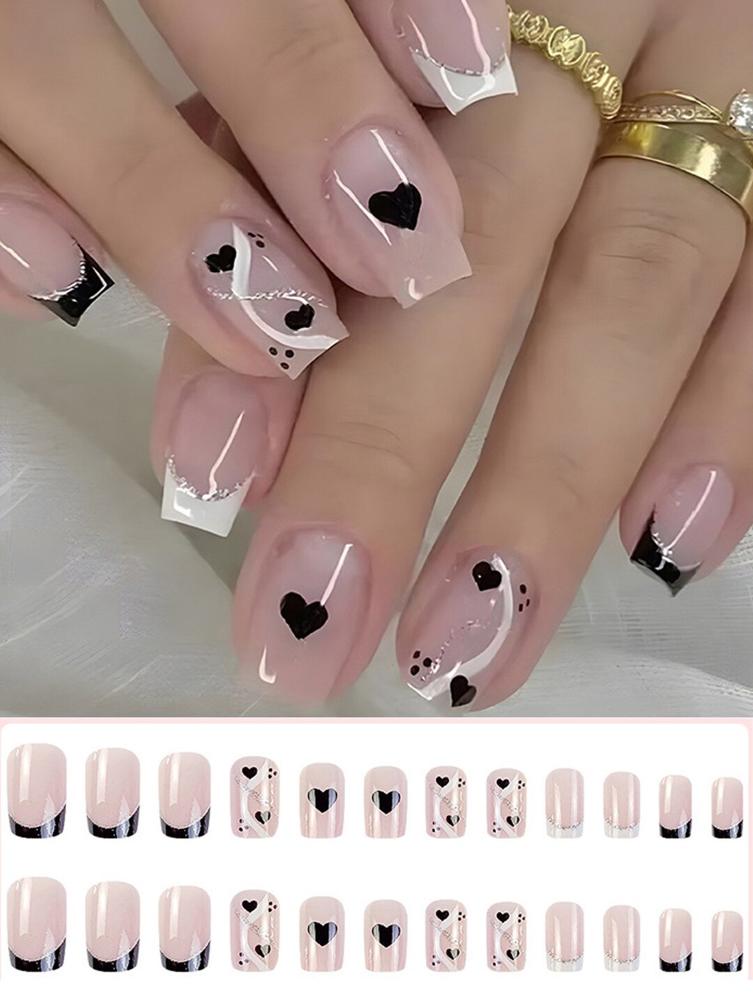 

Secret Lives 24 Pieces of Black Love Nail Tips - Nude & Black, Pink