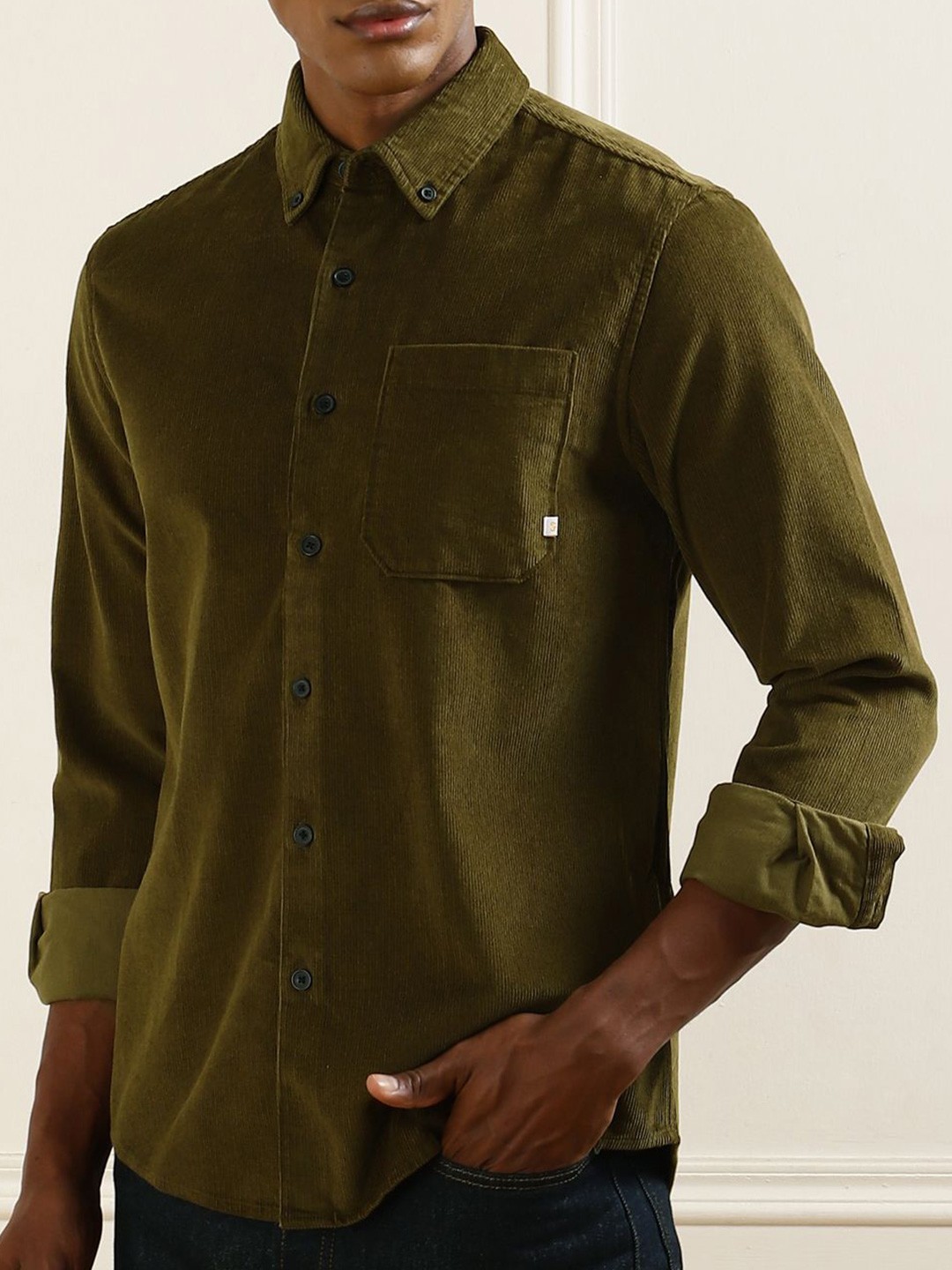 

Farah Men Button-Down Collar Textured Cotton Slim Fit Casual Shirt, Olive