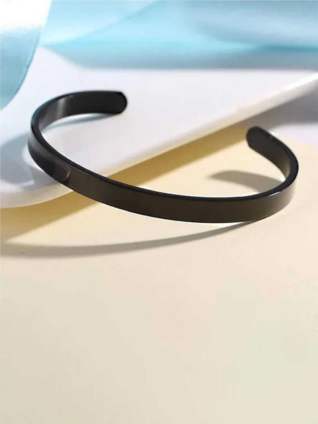 

RUHI COLLECTION Men Stainless Steel Rhodium-Plated Cuff Bracelet, Black