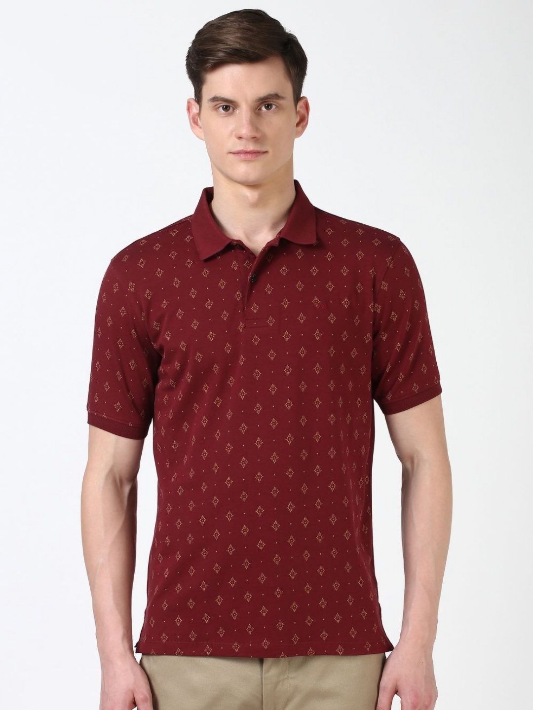 

Peter England Men Printed Polo Collar Pockets T-shirt, Maroon