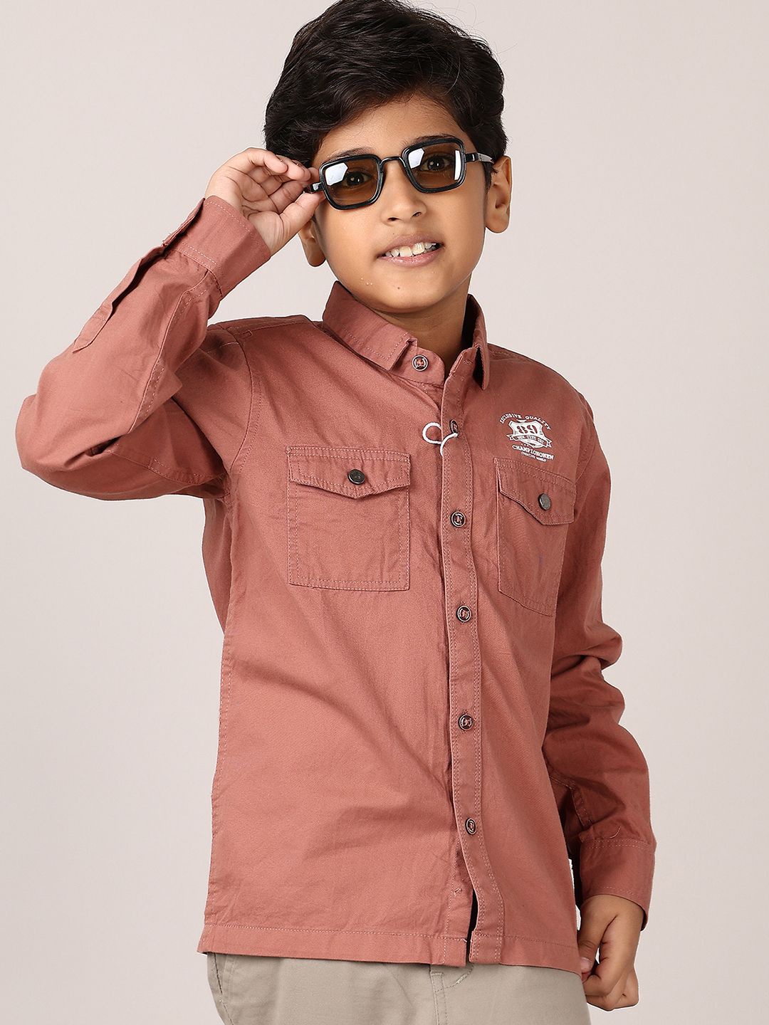 

V-Mart Boys Spread Collar Solid Cotton Casual Shirt, Peach