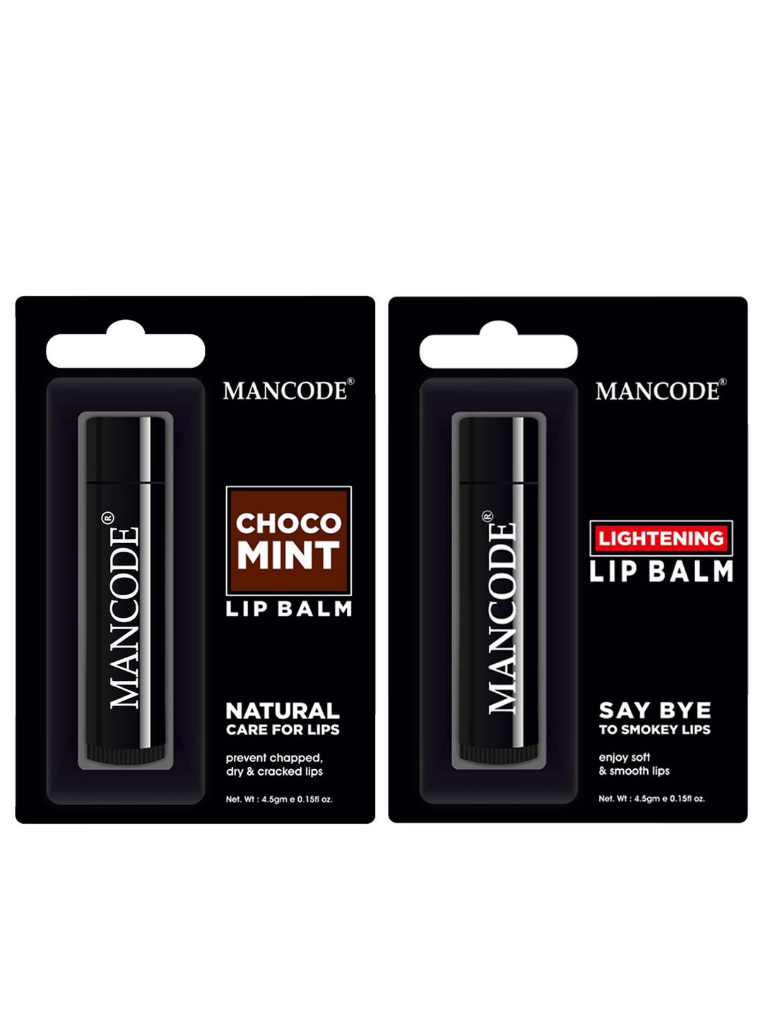 

MANCODE Set Of 2 Choco Mint & Lightening Lip Balm - 4.5g Each, Black