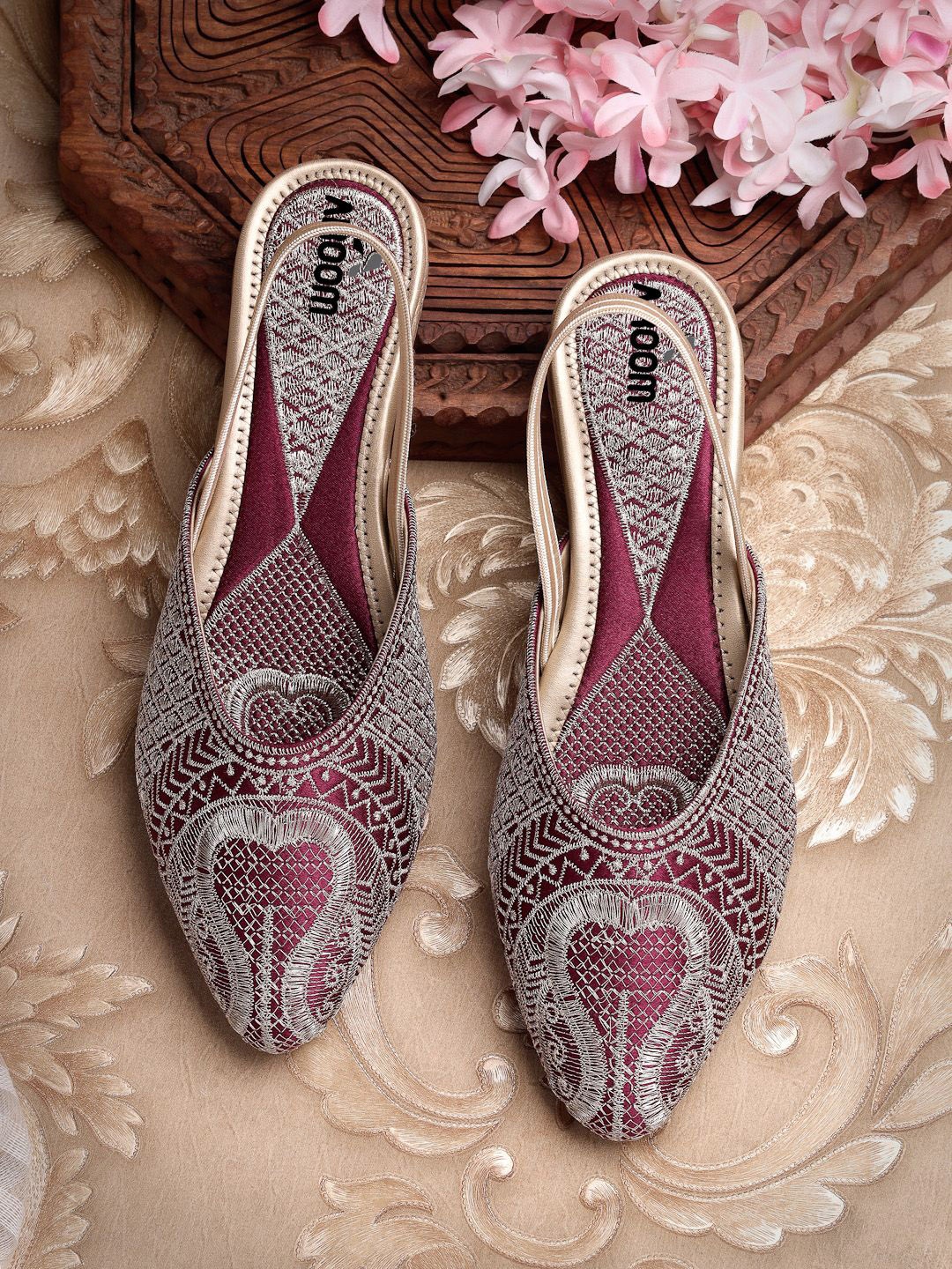 

AROOM Women Embroidered Backstrap Mules Flats, Purple