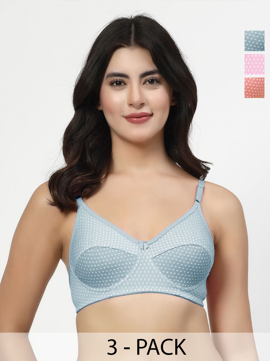 

Docare Women Pack Of 3 Polka Dot Printed Full Coverage Everyday Bra, Pink