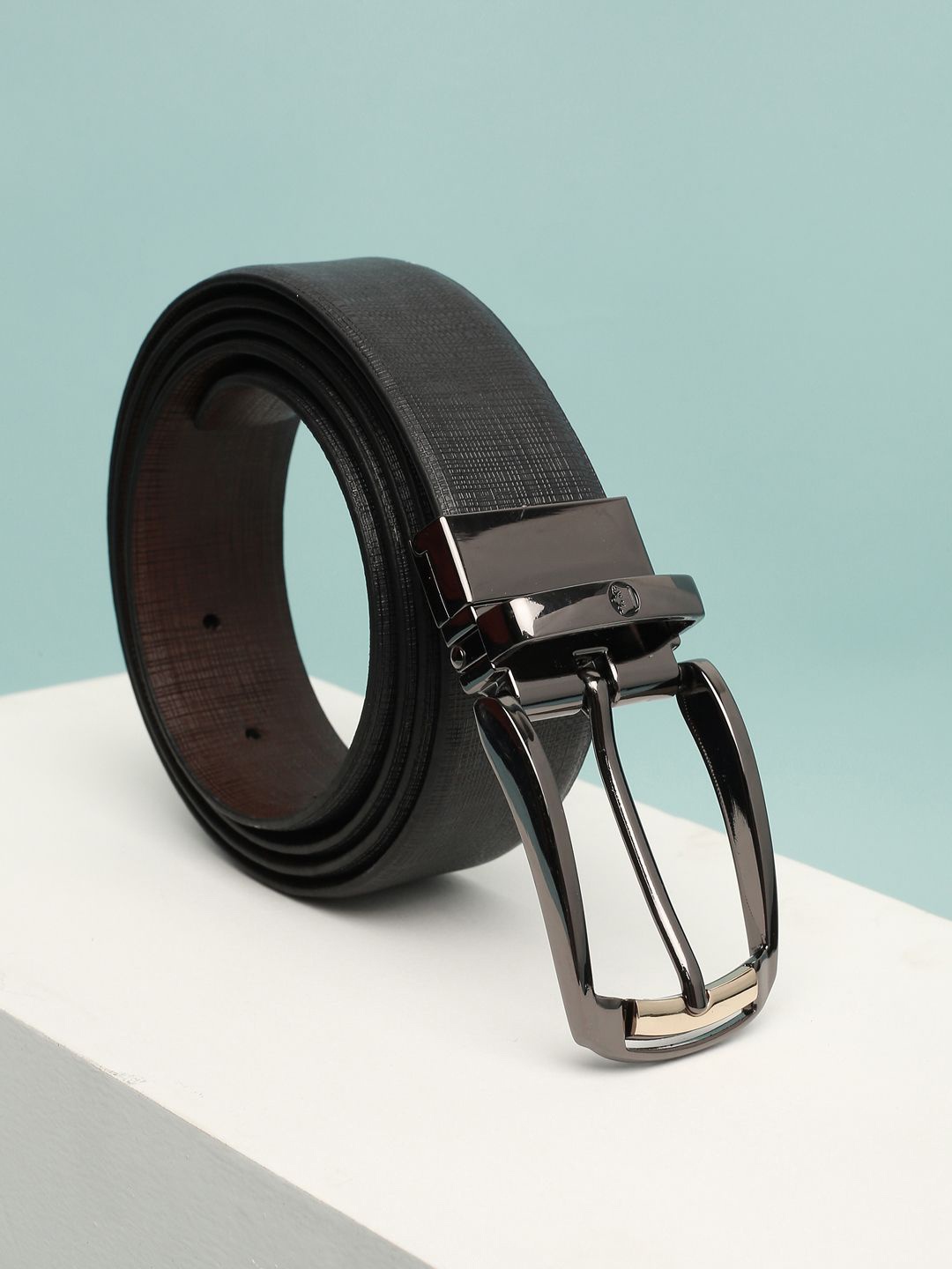 

Louis Philippe Men Textured Leather Reversible Belt, Black
