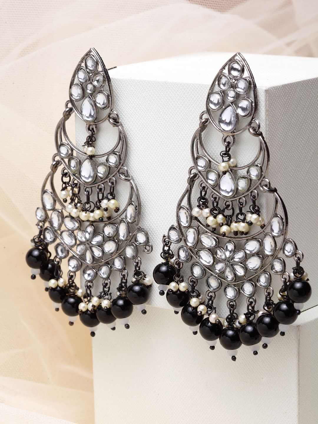 

Anouk Rhodium-Plated Contemporary Drop Earrings, Black