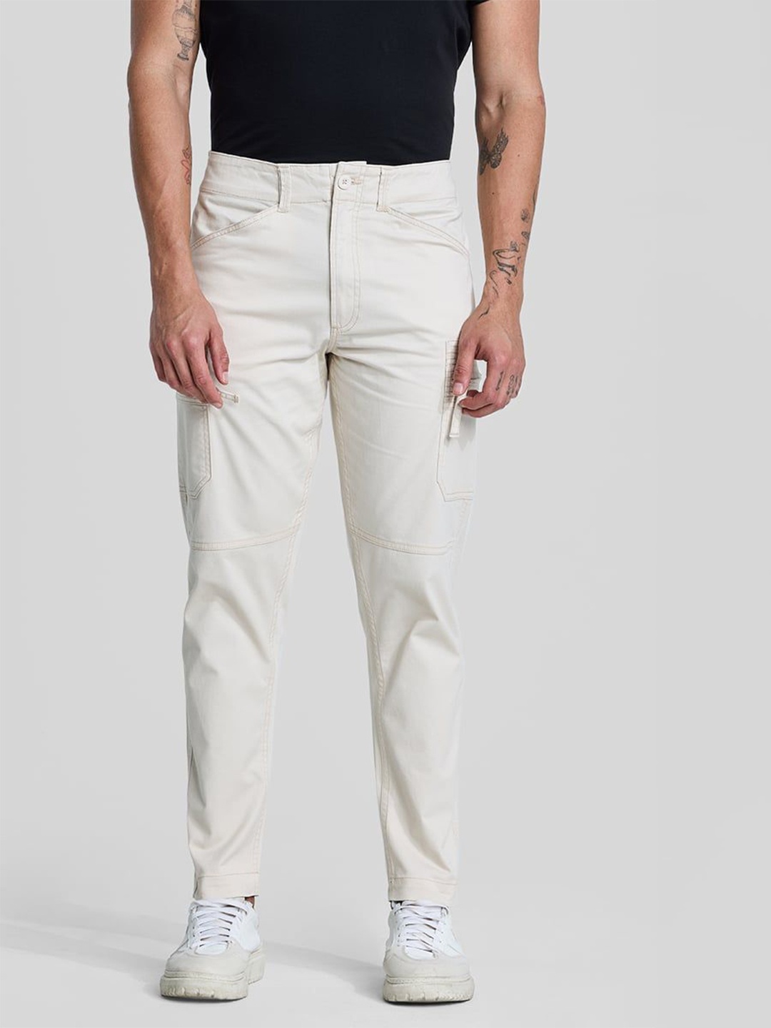 

Snitch Men Smart Slim Fit Cargos Trousers, White